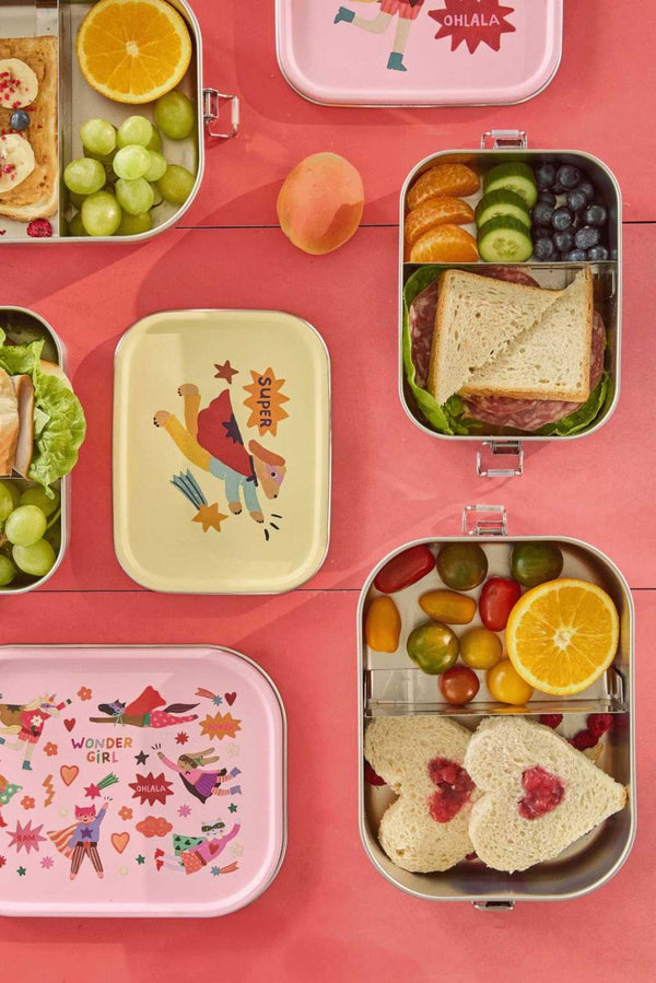 Stainless Steel Lunchbox with Moveable Divider and Hero Print - Cream - Small - 800 ml