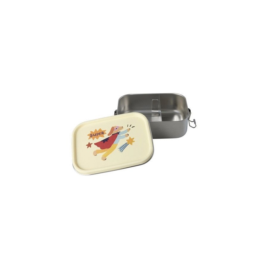 Stainless Steel Lunchbox with Moveable Divider and Hero Print - Cream - Small - 800 ml