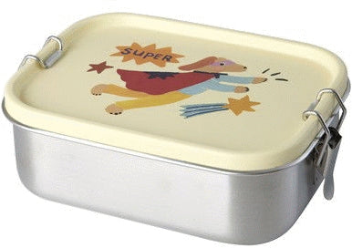 Stainless Steel Lunchbox with Moveable Divider and Hero Print - Cream - Small - 800 ml