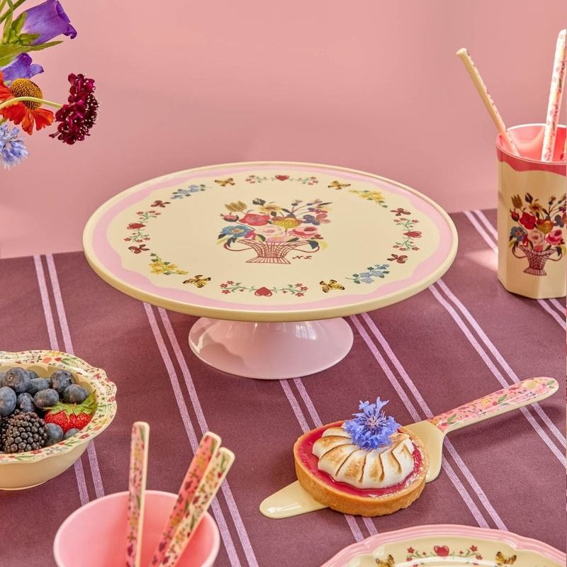 Melamine Cake Stand with Nathalie Lété Print - Low - Pink