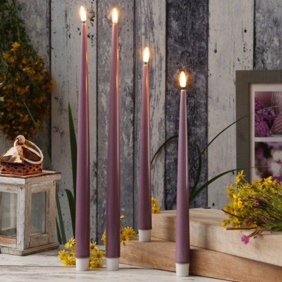 Light purple led shiny dinner candle d 22 * 38 cm (2 pcs.)