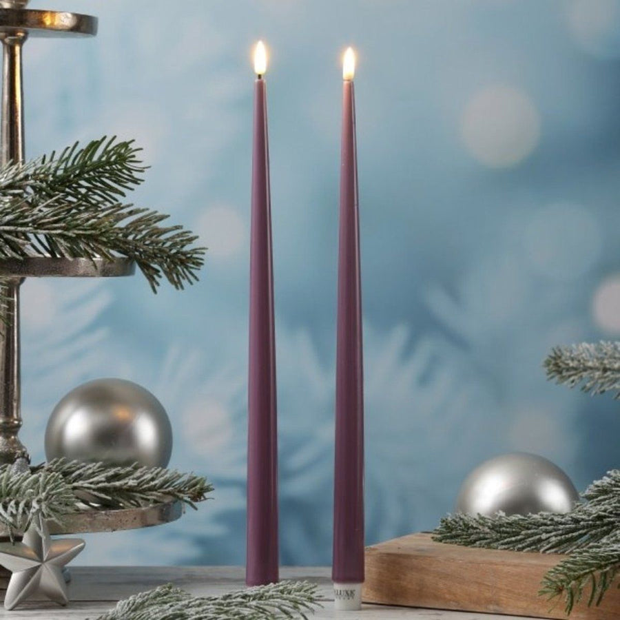Light purple led shiny dinner candle d 22 * 38 cm (2 pcs.)