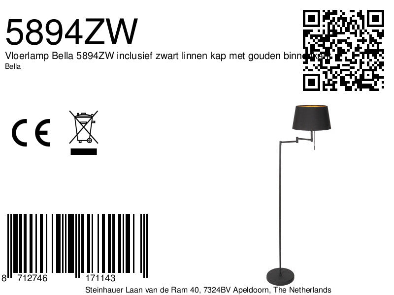 Vloerlamp Bella 5894ZW Zwart