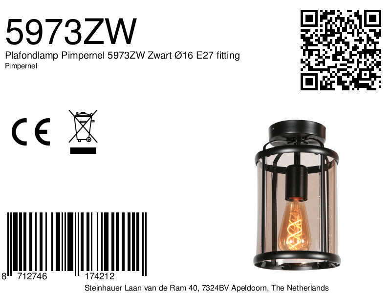Plafondlamp Pimpernel 5973ZW Zwart Ø16 E27 fitting