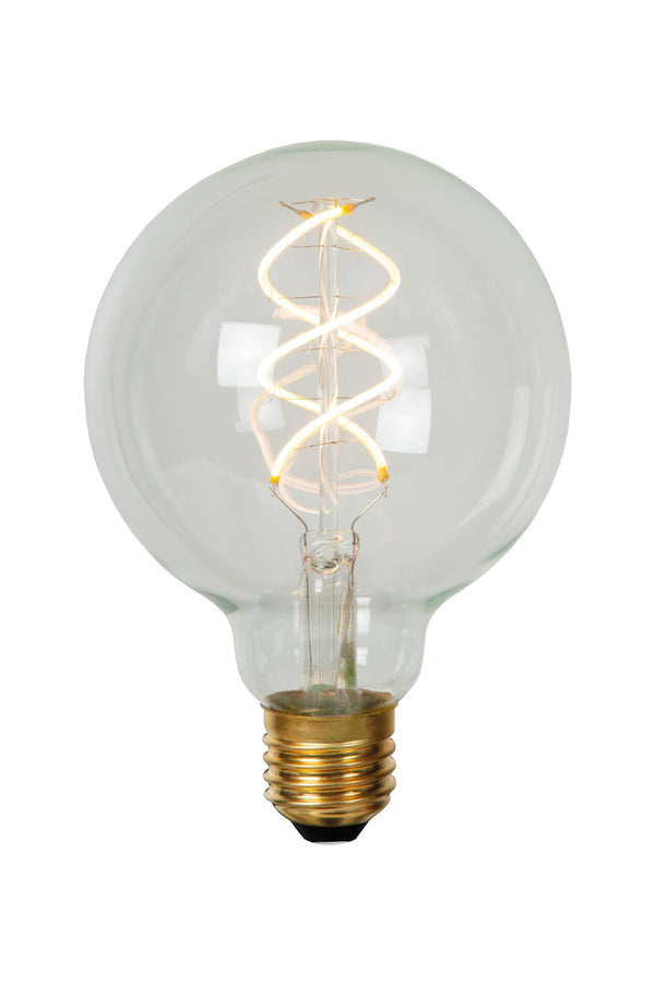 Lucide G95 dimbare LED-filamentlamp E27 Ø 9,5 cm, 4,9 W, 2700 K, transparant