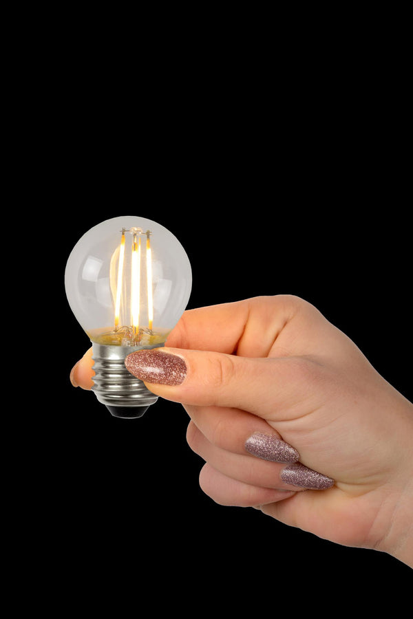Lucide G45 dimbare LED-filamentlamp E27 Ø 4,5 cm, 4 W, 2700 K, transparant