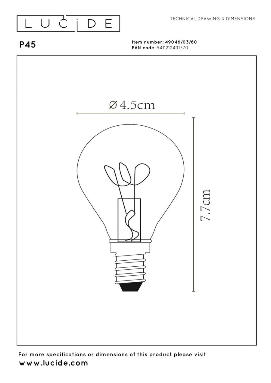 Lucide P45 dimbare LED-filamentlamp E14 Ø 4,5 cm, 3 W, 2700 K, transparant