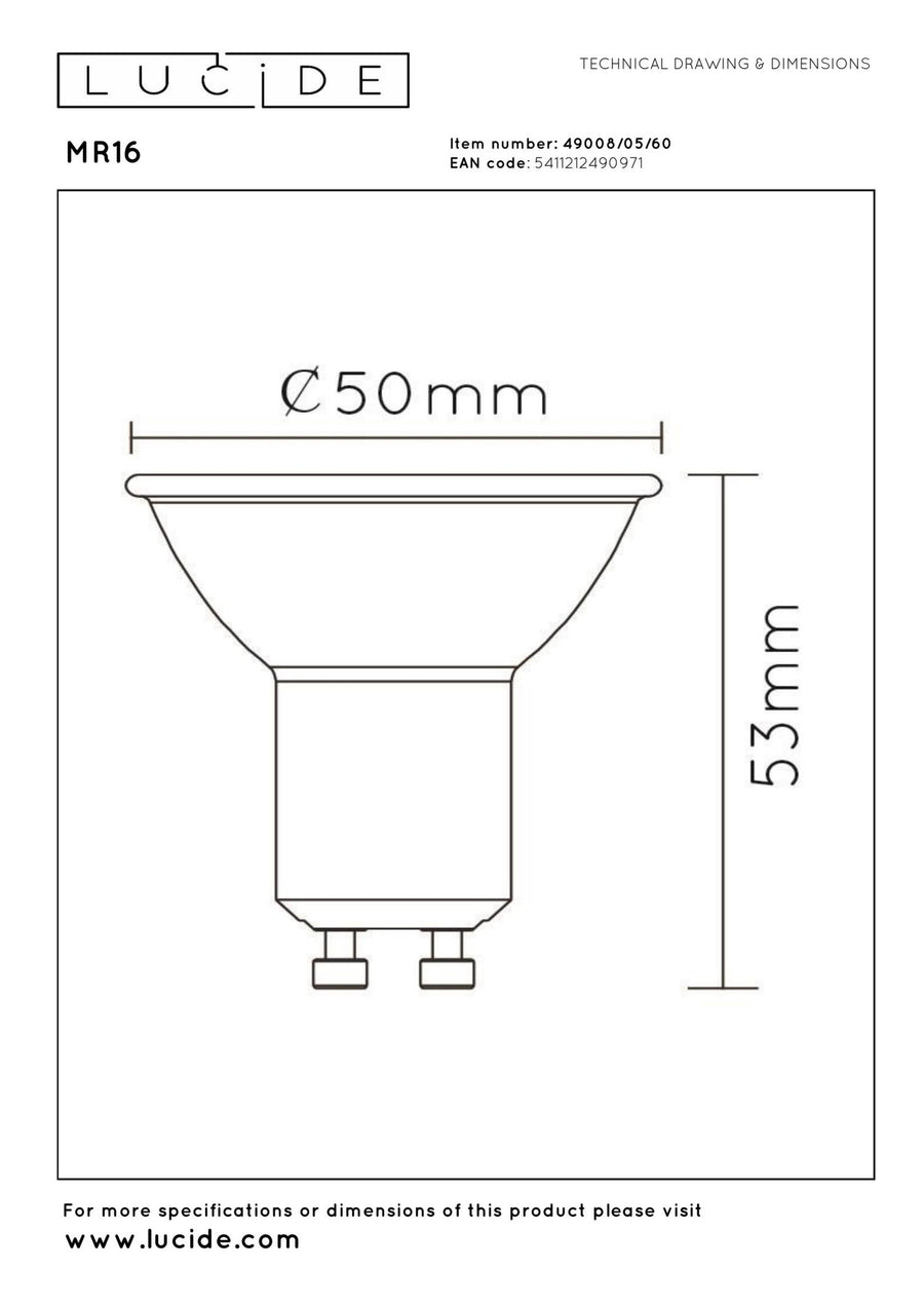 Lucide MR16 LED-lamp GU10 Ø 5 cm, 5 W, 2700 K, transparant