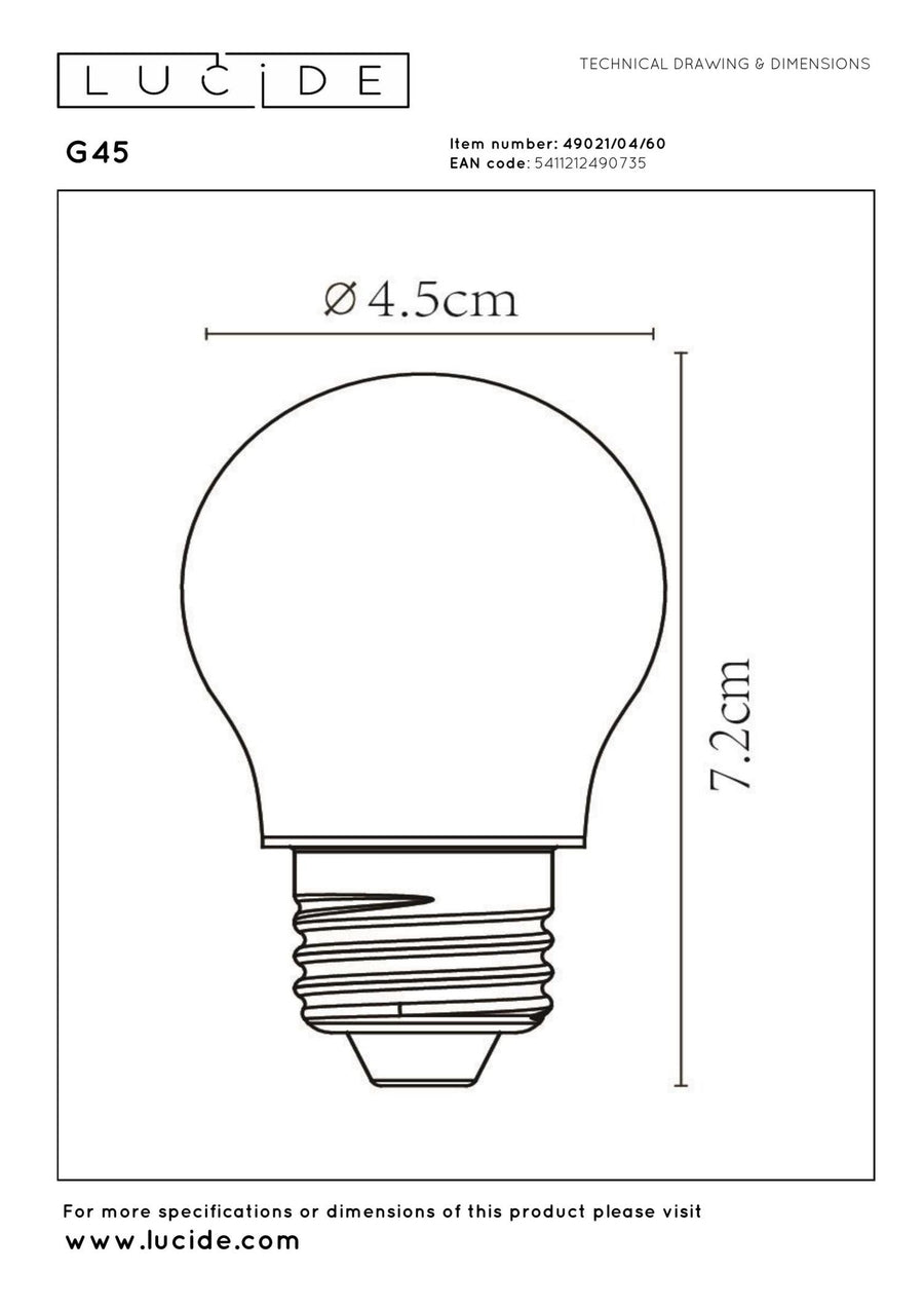 Lucide G45 dimbare LED-filamentlamp E27 Ø 4,5 cm, 4 W, 2700 K, transparant