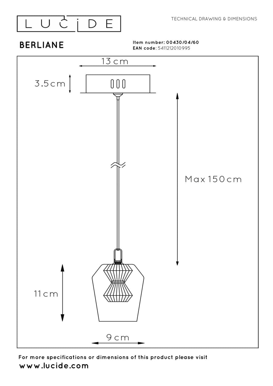 Lucide BERLIANE dimbare LED-hanglamp Ø 12 cm, 4 W, transparant
