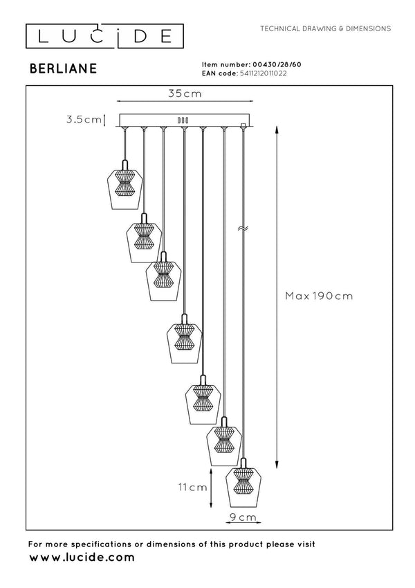 Lucide BERLIANE dimbare LED-hanglamp Ø 39 cm, 7 × 4 W, transparant