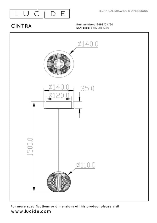 Lucide CINTRA LED-hanglamp Ø 14 cm, 5,7 W, transparant
