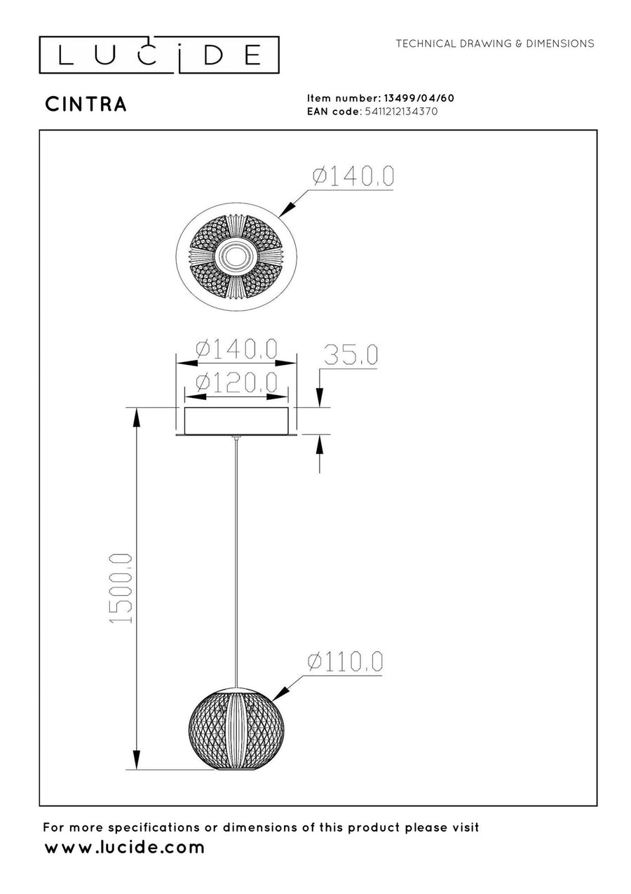 Lucide CINTRA LED-hanglamp Ø 14 cm, 5,7 W, transparant