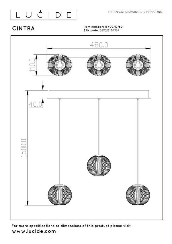 Lucide CINTRA dimbare LED-hanglamp 3 × 4,7 W, transparant