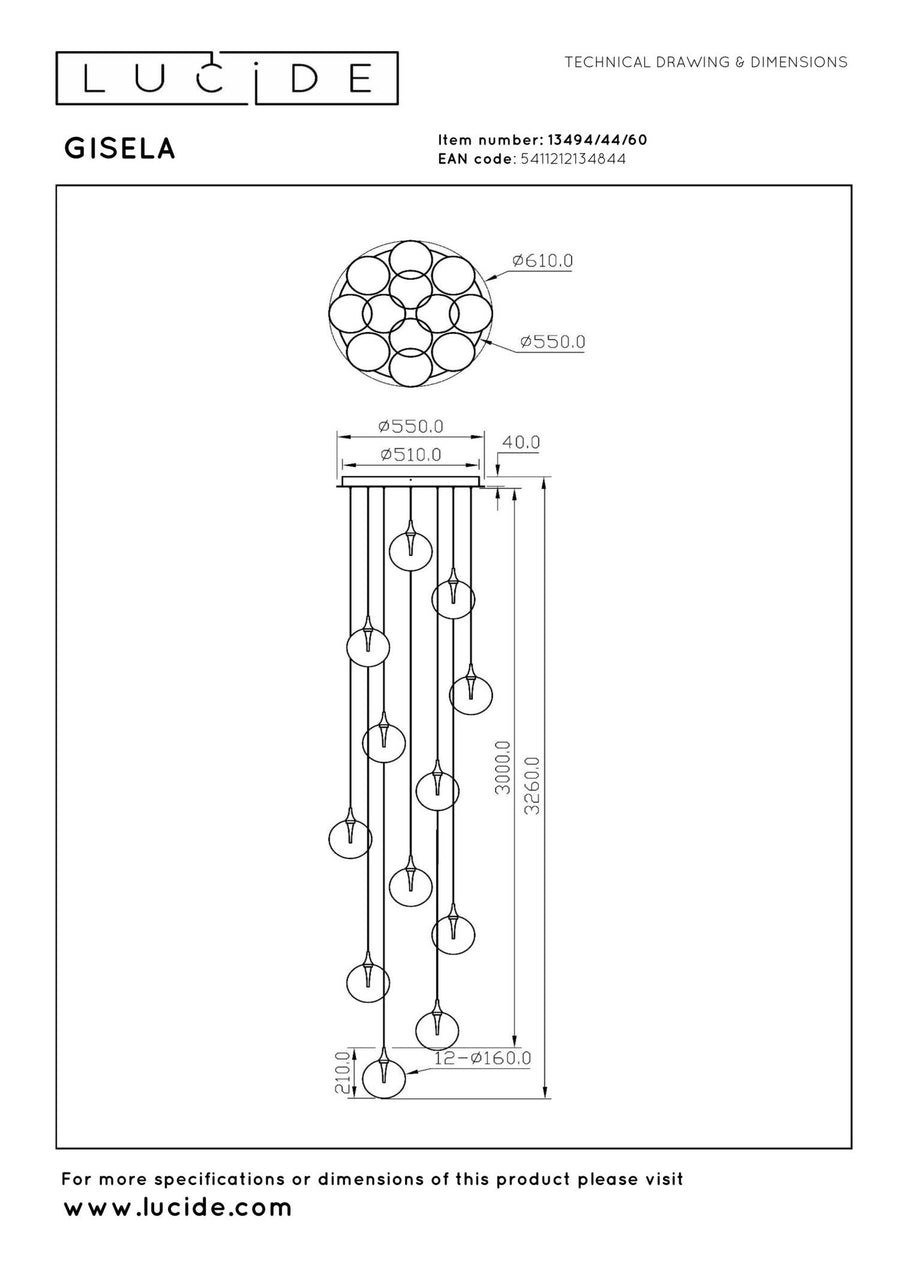 Lucide GISELA dimbare LED-hanglamp Ø 61 cm, 12 × 3,5 W, transparant