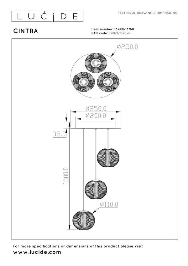 Lucide CINTRA dimbare LED-hanglamp Ø 25 cm, 3 × 4,7 W, transparant