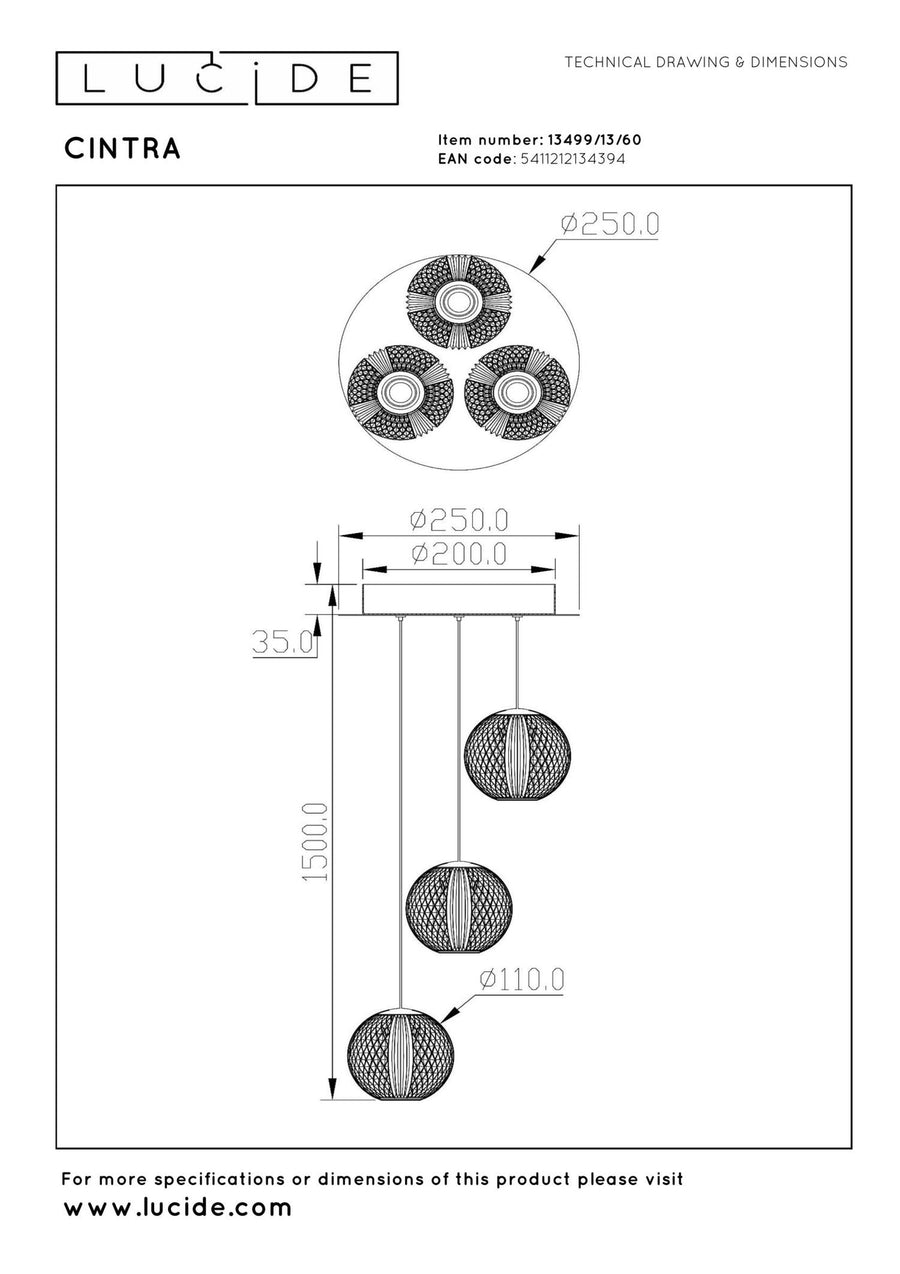 Lucide CINTRA dimbare LED-hanglamp Ø 25 cm, 3 × 4,7 W, transparant