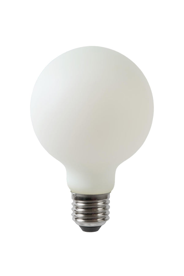 Lucide G80 dimbare LED-filamentlamp E27 Ø 8 cm, 4,9 W, 2700 K, opaal