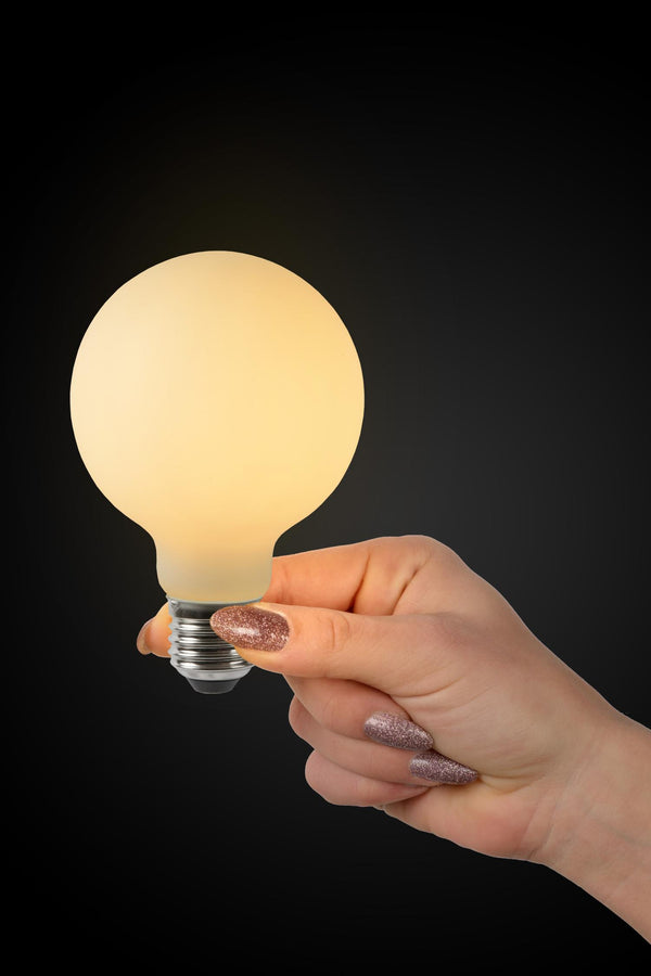 Lucide G80 dimbare LED-filamentlamp E27 Ø 8 cm, 4,9 W, 2700 K, opaal