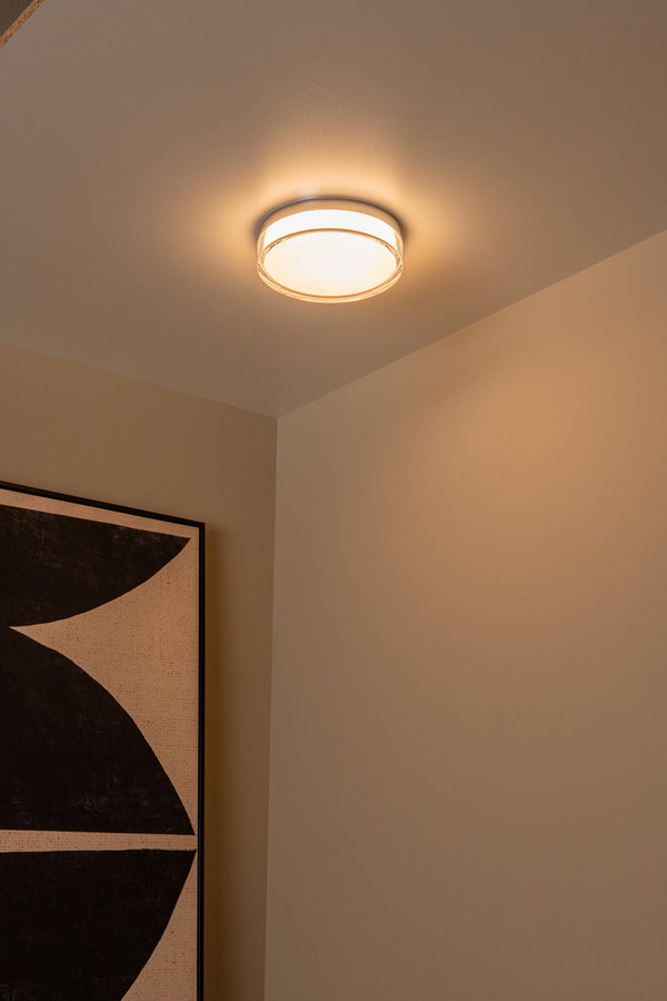 Lucide PLANO dimbare LED-plafondlamp voor de badkamer Ø 23 cm, 11 W, 2700–4000 K, IP44, opaal