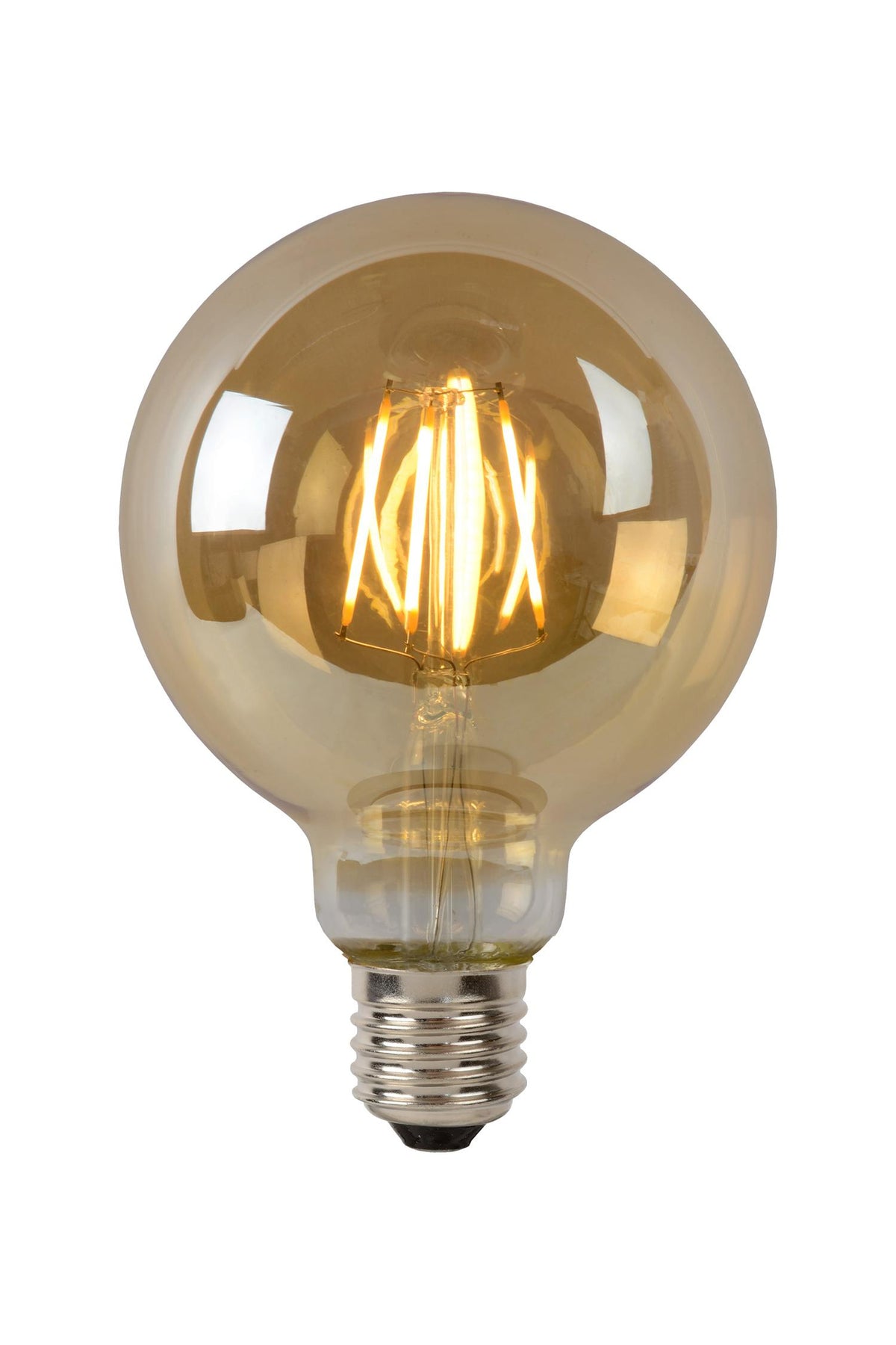 Lucide G95 dimbare LED-filamentlamp E27 Ø 9,5 cm, 5 W, 2700 K, amber