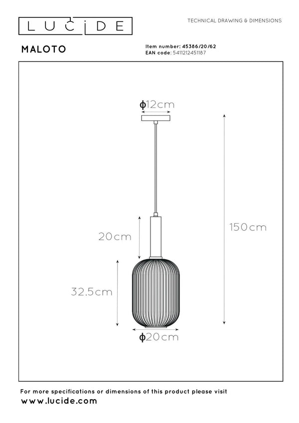 Lucide MALOTO hanglamp Ø 20 cm, E27, amber