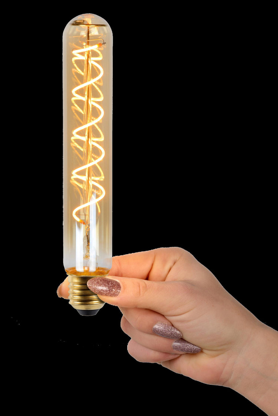 Lucide T32 dimbare LED-filamentlamp E27 Ø 3,2 cm, 4,9 W, 2200 K, amber
