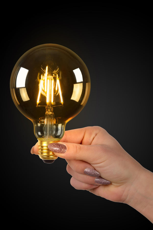Lucide G95 dimbare LED-filamentlamp E27 Ø 9,5 cm, 5 W, 2700 K, amber