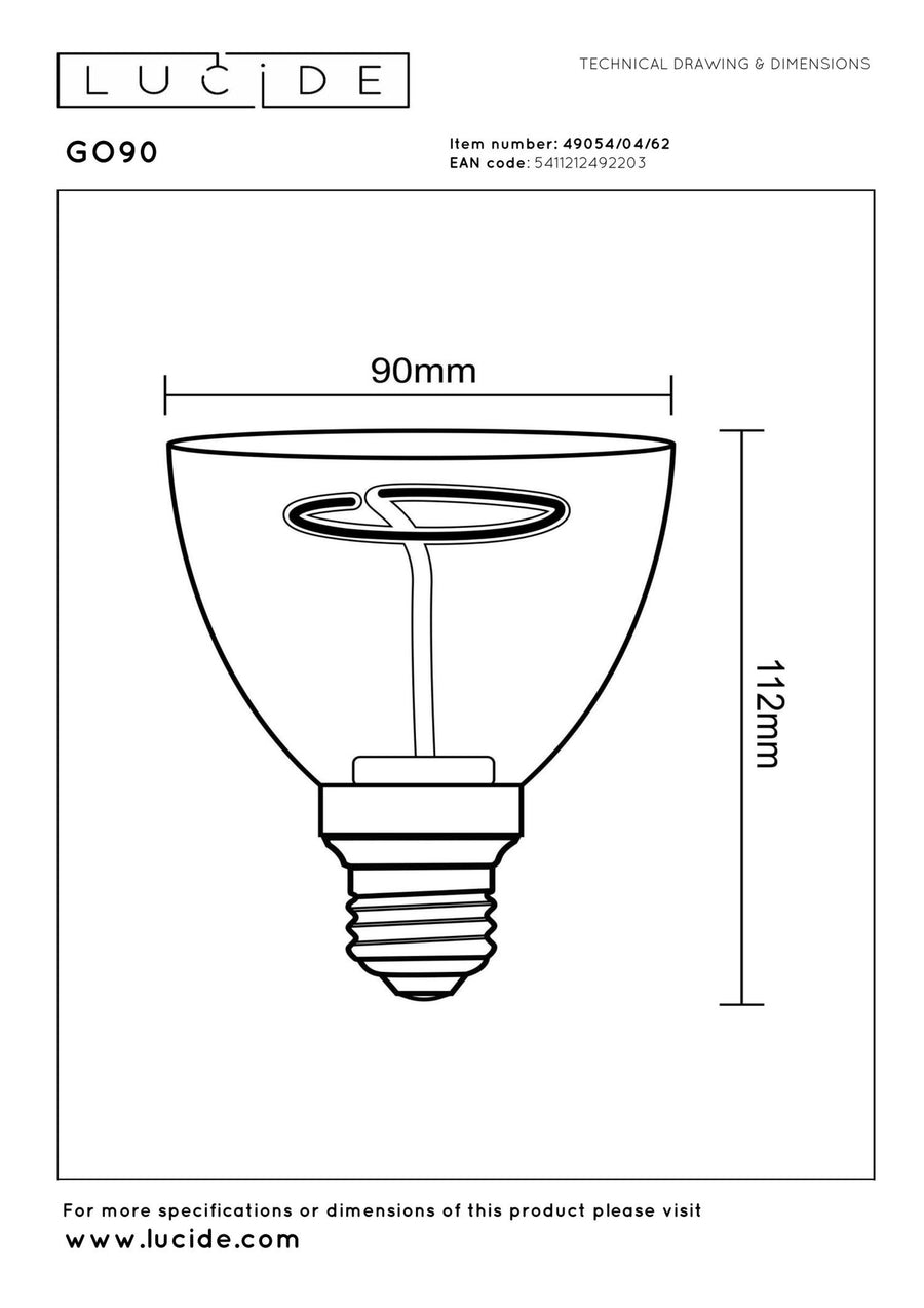 Lucide GO90 dimbare LED-filamentlamp E27 Ø 9 cm, 3,5 W, 2200 K, amber