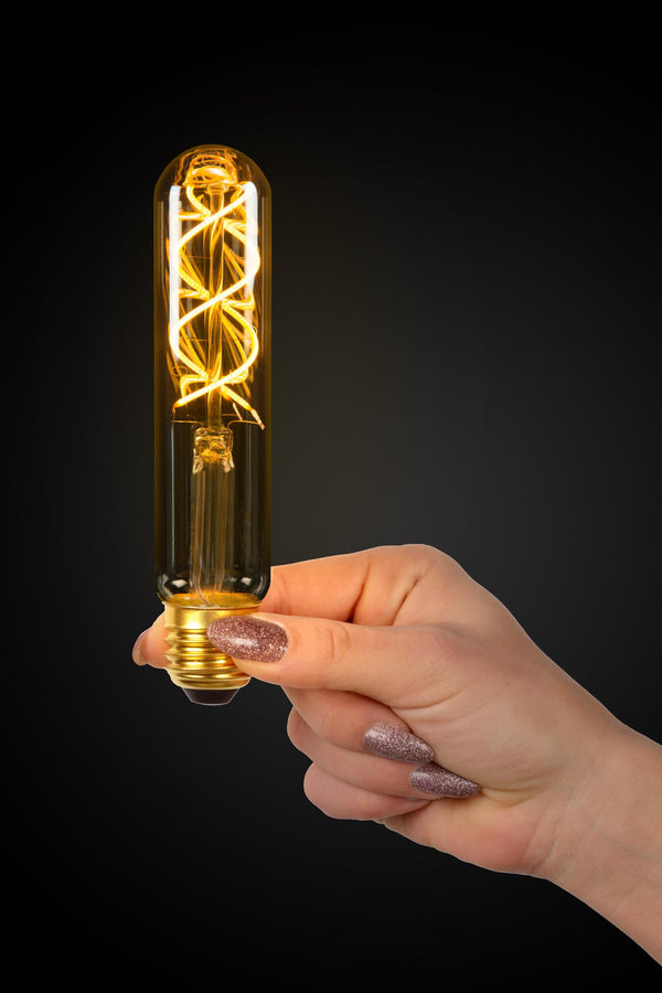 Lucide T32 dimbare LED-filamentlamp E27 Ø 3 cm, 4,9 W, 2200 K, amber