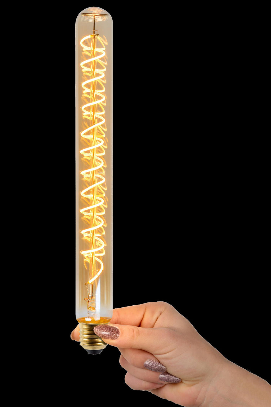 Lucide T32 dimbare LED-filamentlamp E27 Ø 3,2 cm, 4,9 W, 2200 K, amber