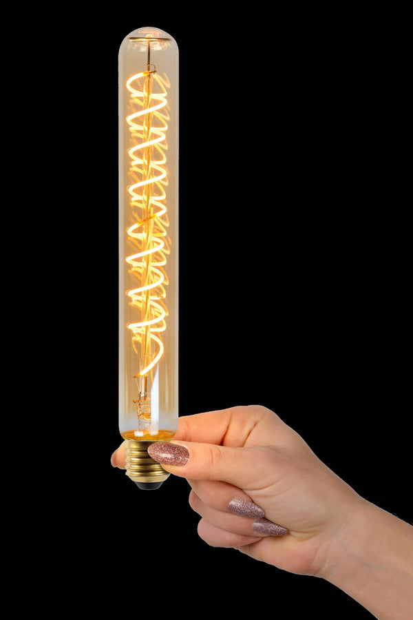 Lucide T32 dimbare LED-filamentlamp E27 Ø 3,2 cm, 4,9 W, 2200 K, amber