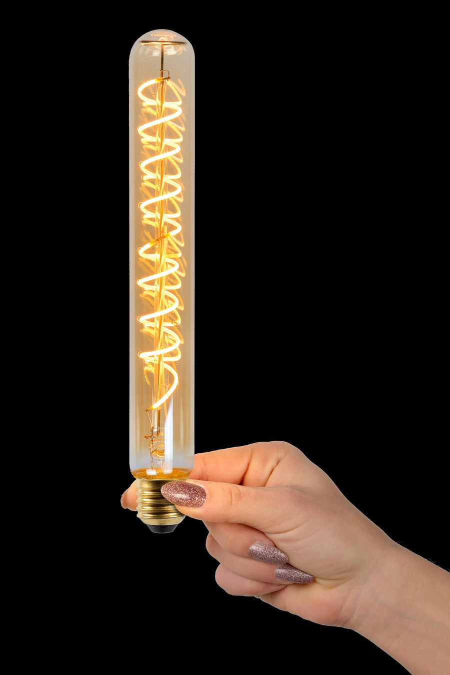 Lucide T32 dimbare LED-filamentlamp E27 Ø 3,2 cm, 4,9 W, 2200 K, amber