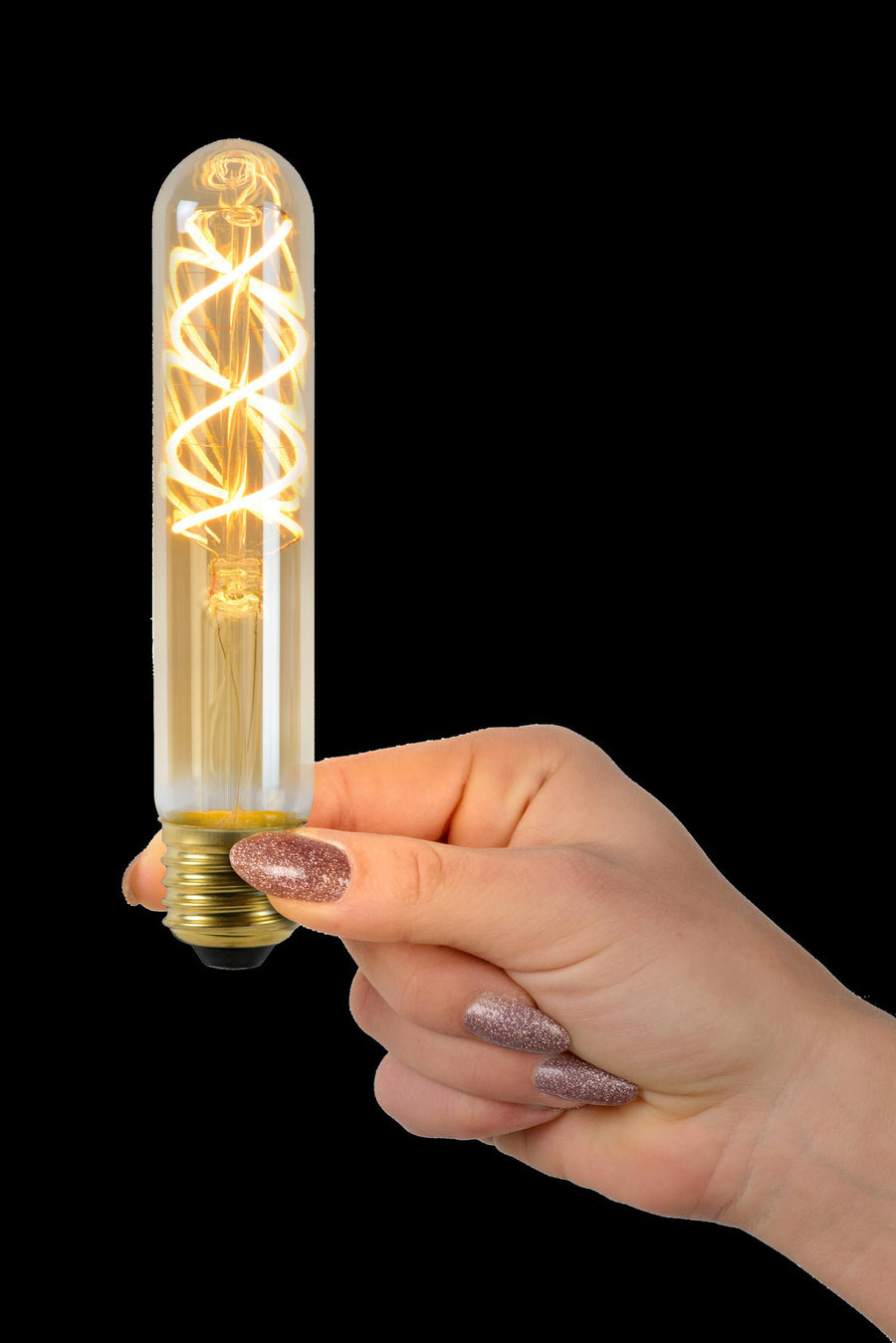 Lucide T32 dimbare LED-filamentlamp E27 Ø 3 cm, 4,9 W, 2200 K, amber