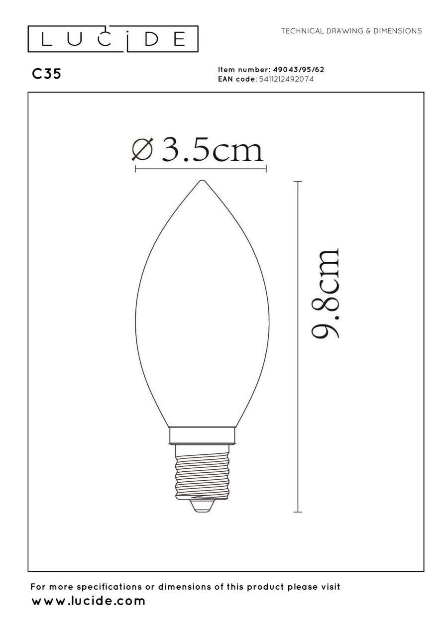 Lucide C35 LED-filamentlamp E14 Ø 3,5 cm, 2200 K, amber