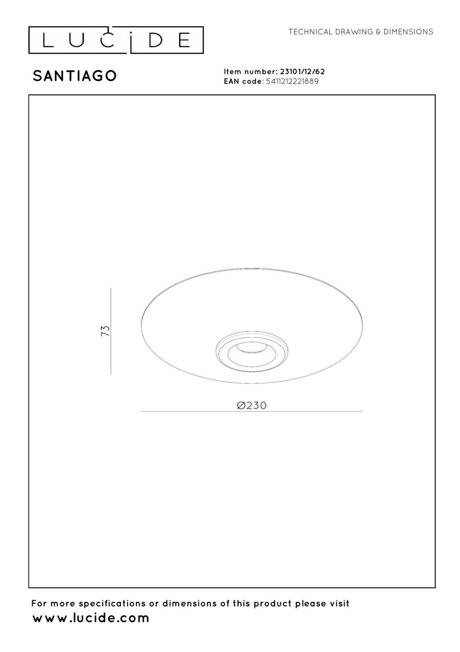 Lucide SANTIAGO dimbare LED-plafondlamp Ø 23 cm, 10 W, 2700–4000 K, amber