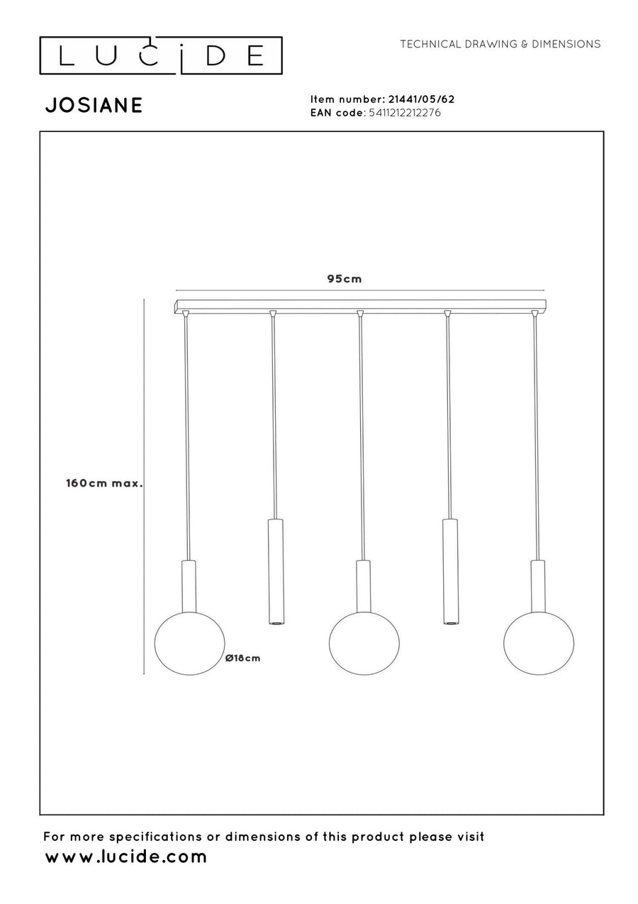 Lucide JOSIANE hanglamp 3 × G9, zwart