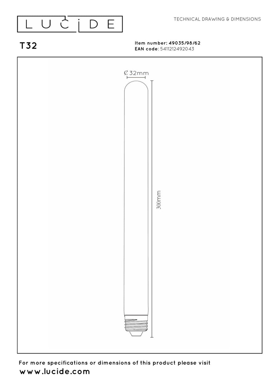 Lucide T32 LED-filamentlamp E27 Ø 3,2 cm, 2200 K, amber