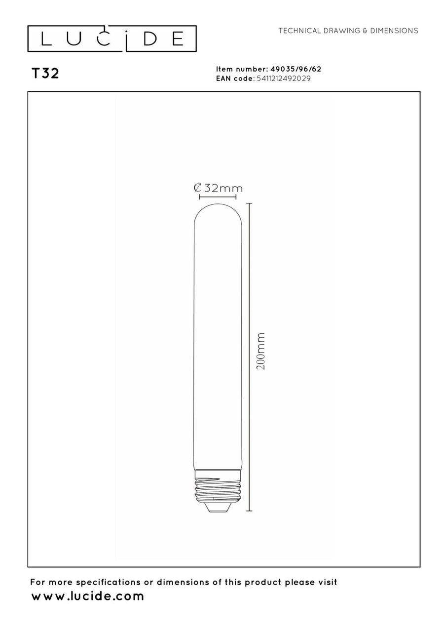 Lucide T32 LED-filamentlamp E27 Ø 3,2 cm, 2200 K, amber