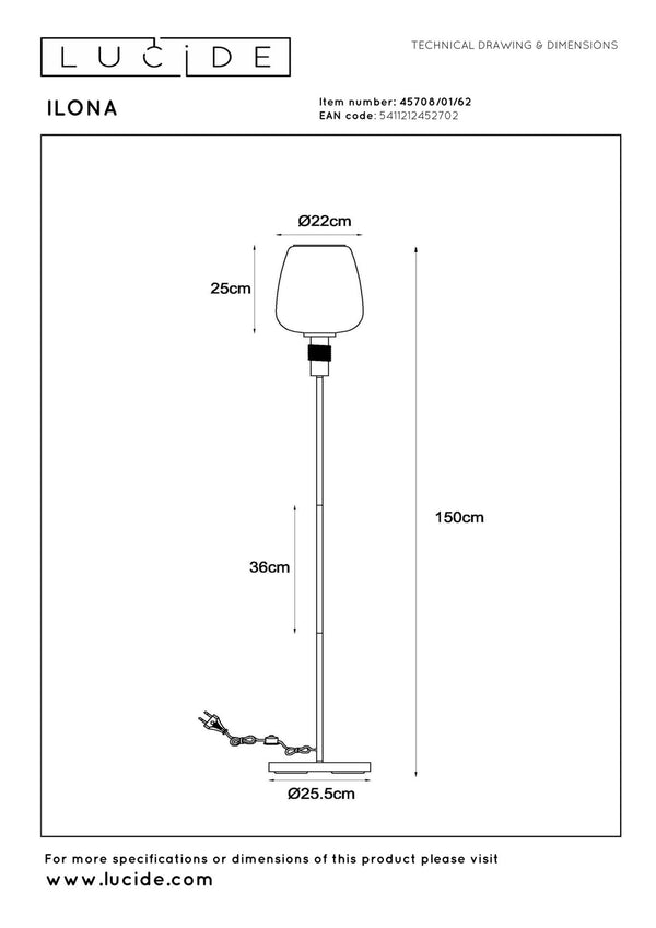 Lucide ILONA vloerlamp Ø 34 cm, E27, amber