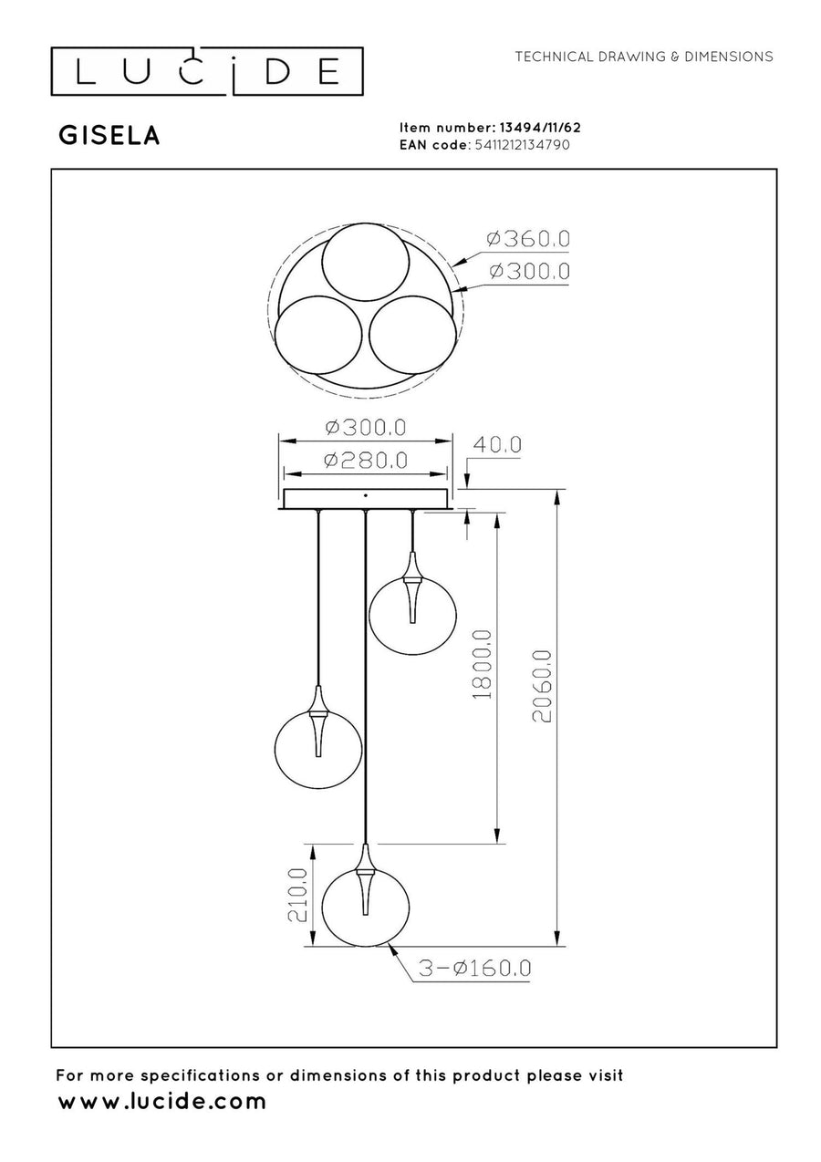 Lucide GISELA dimbare LED-hanglamp Ø 36 cm, 3 × 4,3 W, amber