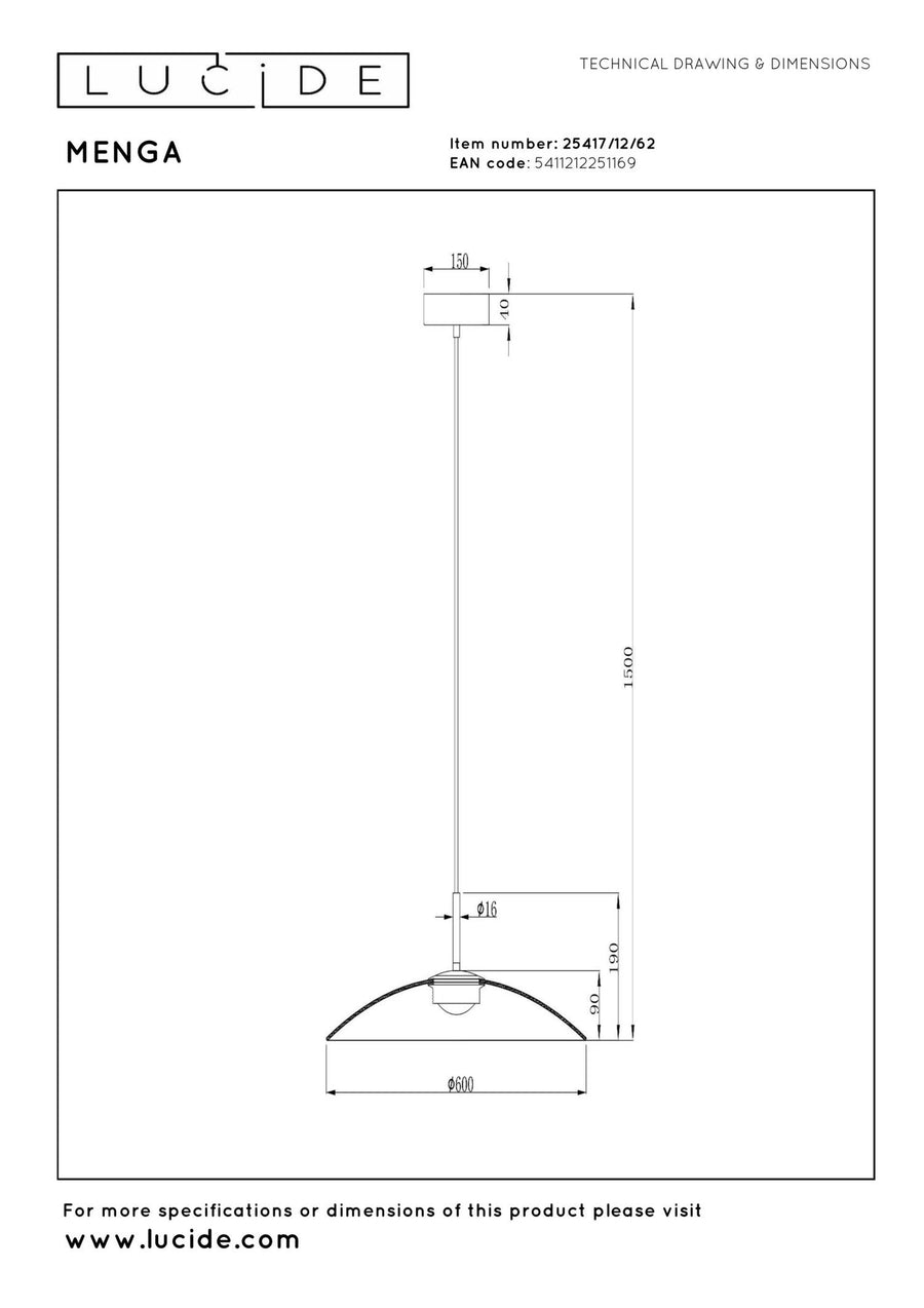 Lucide MENGA dimbare LED-hanglamp Ø 60 cm, 18,6 W, amber