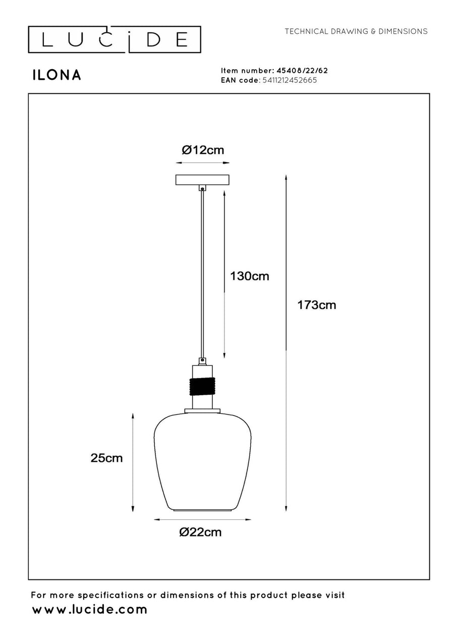 Lucide ILONA hanglamp Ø 22 cm, E27, amber
