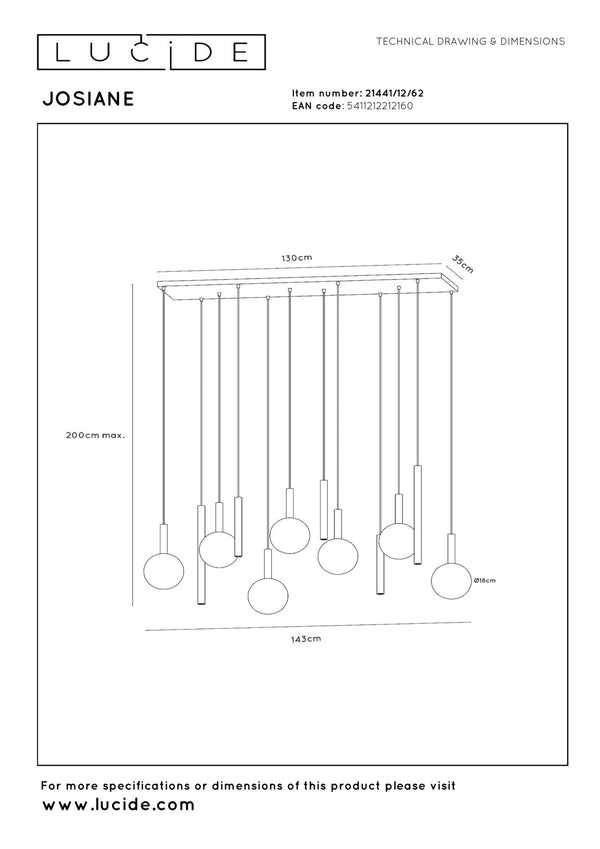Lucide JOSIANE hanglamp 7 × G9, zwart