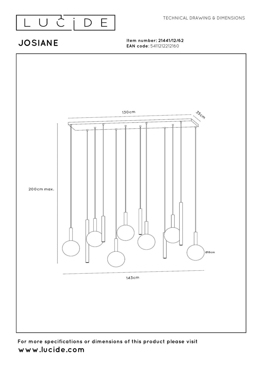 Lucide JOSIANE hanglamp 7 × G9, zwart