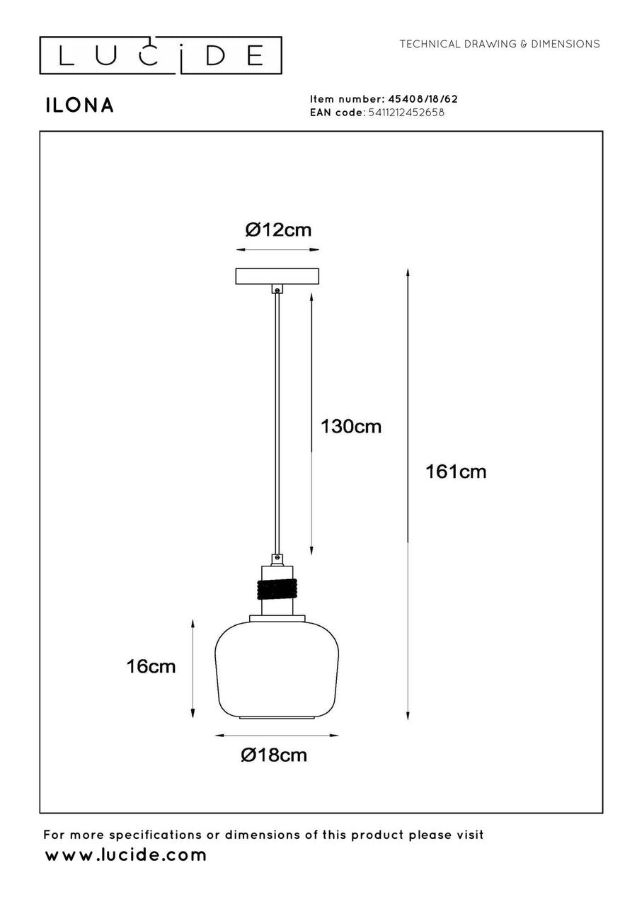 Lucide ILONA hanglamp Ø 18 cm, E27, amber