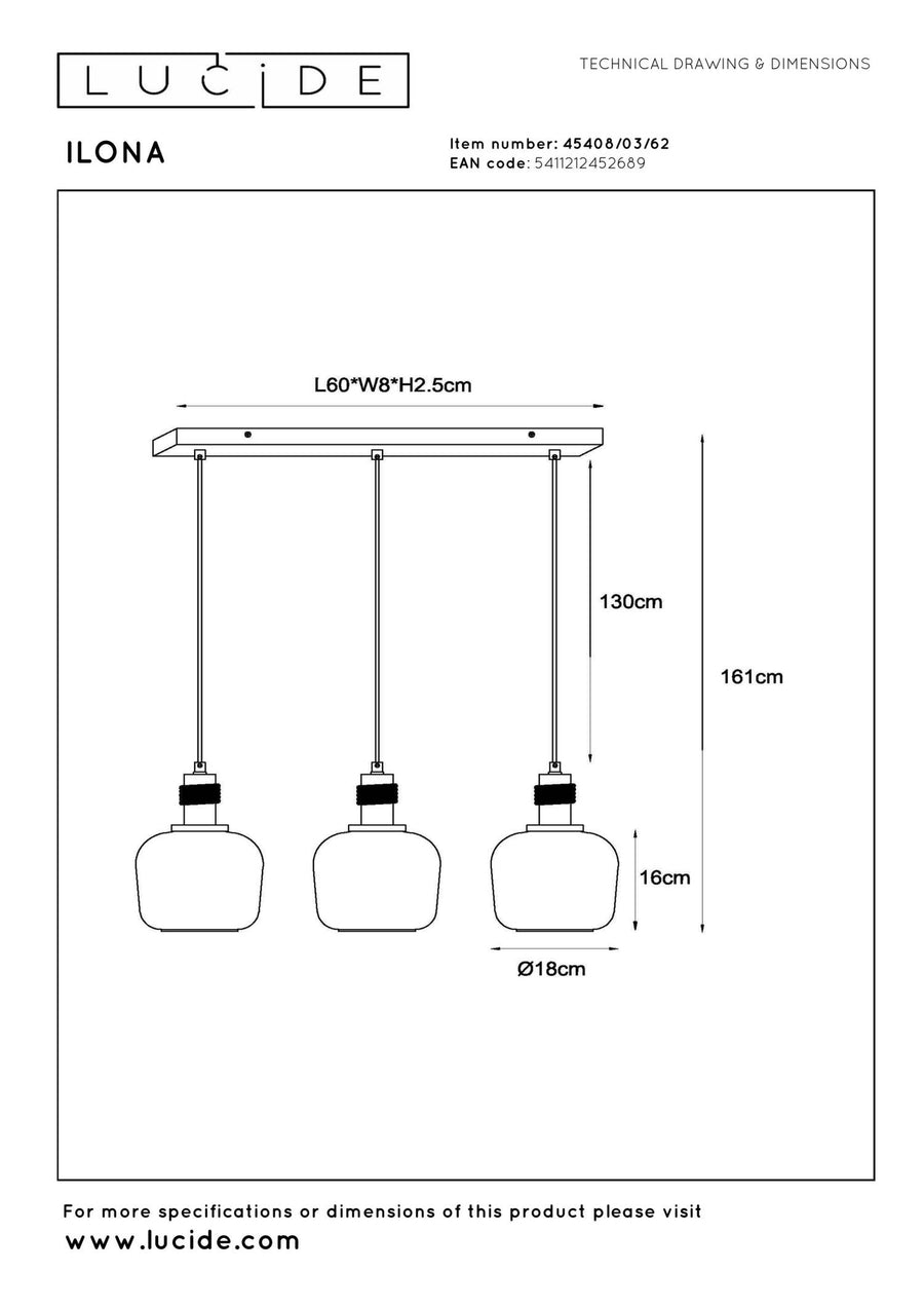 Lucide ILONA hanglamp 3 × E27, amber