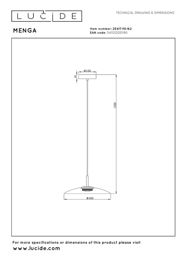 Lucide MENGA dimbare LED-hanglamp Ø 40 cm, 11 W, amber