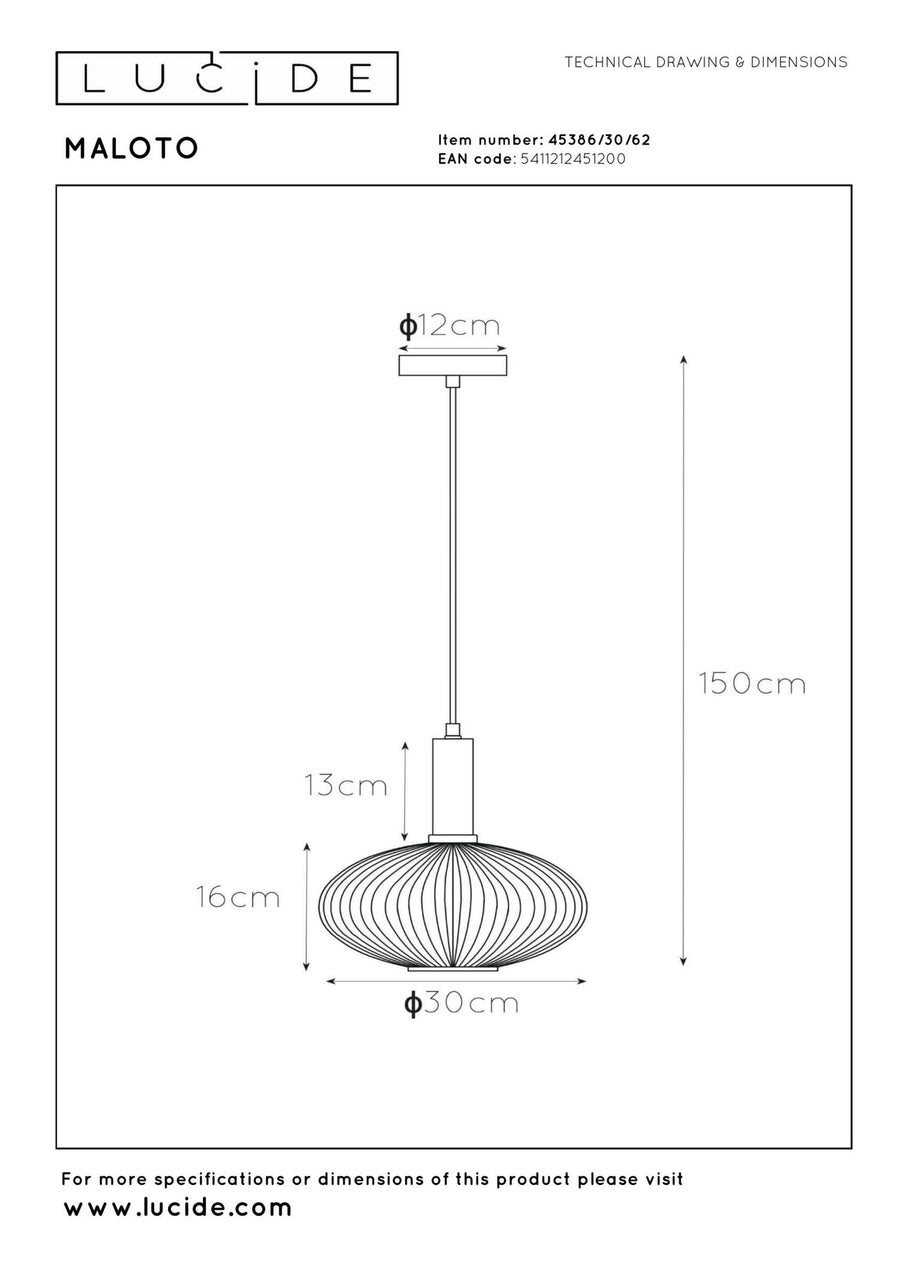 Lucide MALOTO hanglamp Ø 30 cm, E27, amber