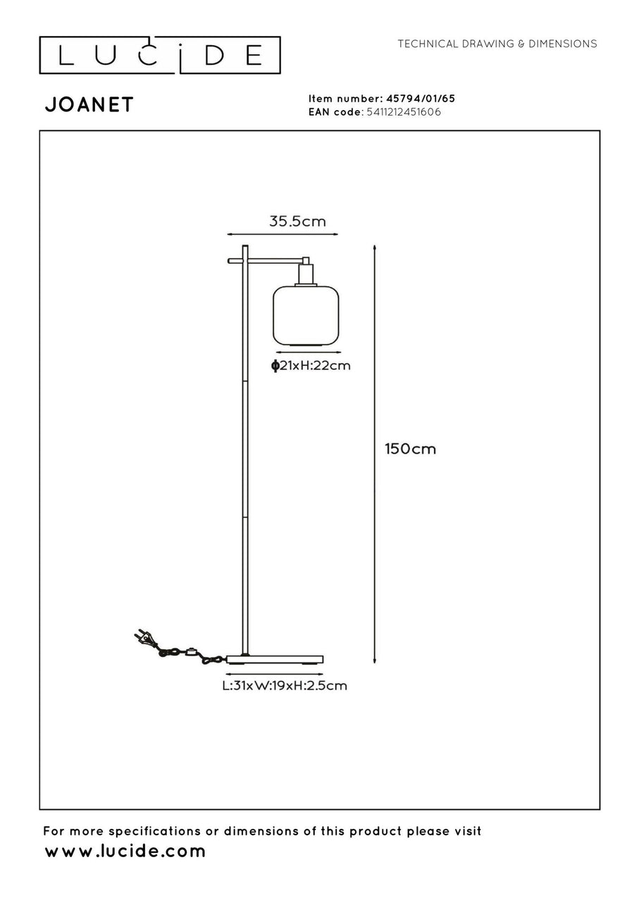 Lucide JOANET vloerlamp E27, rookgrijs